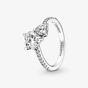 (image pour) Bague scintillante Double Cœur Pandora - 191198C01