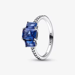 (image pour) Bague scintillante rectangulaire bleue à trois pierres Pandora - 192389C01