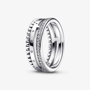 Bague Signature Logo Pavé & Perles Pandora - 192312C01 (image pour) Bague Signature Logo Pavé & Perles Pandora - 192312C01