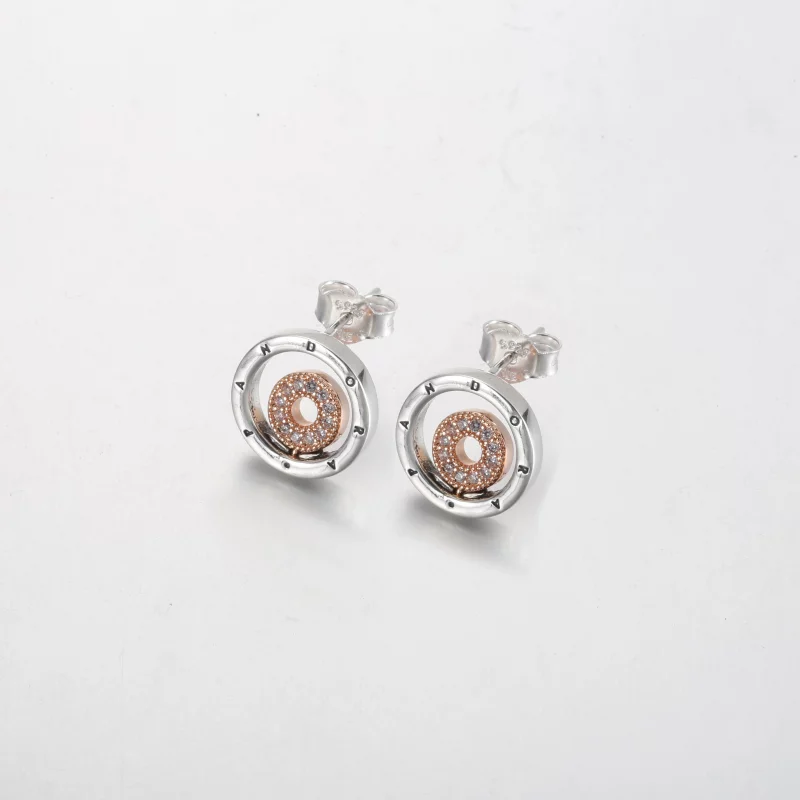 (image pour) Boucles d'oreille à clous Pandora Signature à deux tons avec cercles logo - 2823 - Afficher 2