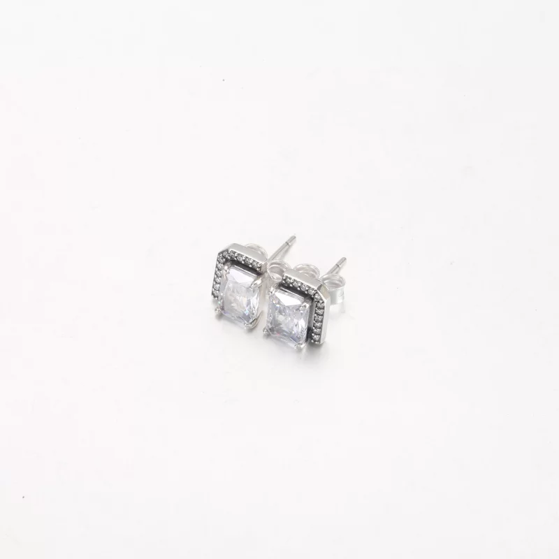 (image pour) Boucles d'oreilles à clou Halo scintillant rectangulaire Pandora - 292380C01 - Afficher 2