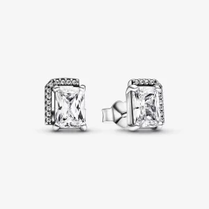(image pour) Boucles d'oreilles à clou Halo scintillant rectangulaire Pandora - 292380C01