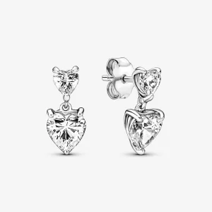 (image pour) Boucles d'oreilles à clous à double cœur scintillant Pandora - 291199C01