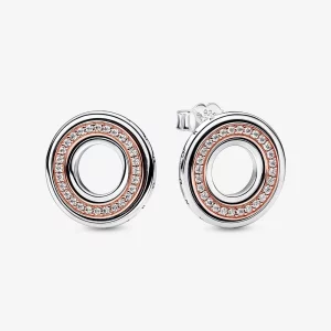 Boucles d'oreilles Pandora Signature à logo bicolore et clous pave - 282780C01 (image pour) Boucles d'oreilles Pandora Signature à logo bicolore et clous pave - 282780C01