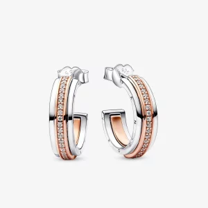 Boucles d'oreilles Pandora Signature à logo deux tons et pave - 282737C01 (image pour) Boucles d'oreilles Pandora Signature à logo deux tons et pave - 282737C01