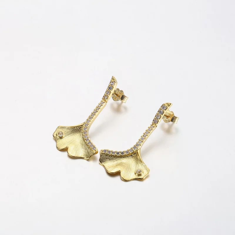 (image pour) Boucles d'oreilles pendantes Ginkgo plaqué or 14 carats PANDORA - 262440C01 - Afficher 2