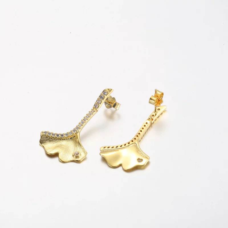 (image pour) Boucles d'oreilles pendantes Ginkgo plaqué or 14 carats PANDORA - 262440C01 - Afficher 4