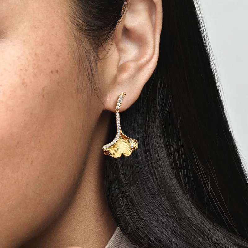 (image pour) Boucles d'oreilles pendantes Ginkgo plaqué or 14 carats PANDORA - 262440C01 - Afficher 6