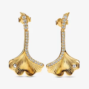 (image pour) Boucles d'oreilles pendantes Ginkgo plaqué or 14 carats PANDORA - 262440C01
