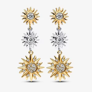 Boucles d'oreilles pendantes Pandora Sun en argent sterling et plaqué or 14 carats - 262843C01 (image pour) Boucles d'oreilles pendantes Pandora Sun en argent sterling et plaqué or 14 carats - 262843C01