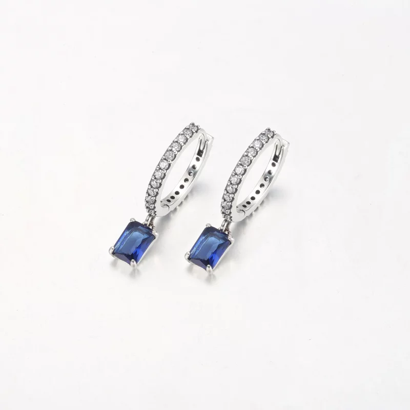 (image pour) Boucles d'oreilles scintillantes rectangulaires bleues Pandora - 292381C01 - Afficher 2