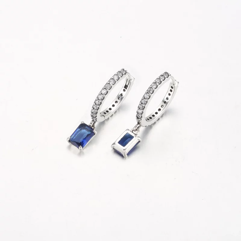 (image pour) Boucles d'oreilles scintillantes rectangulaires bleues Pandora - 292381C01 - Afficher 3