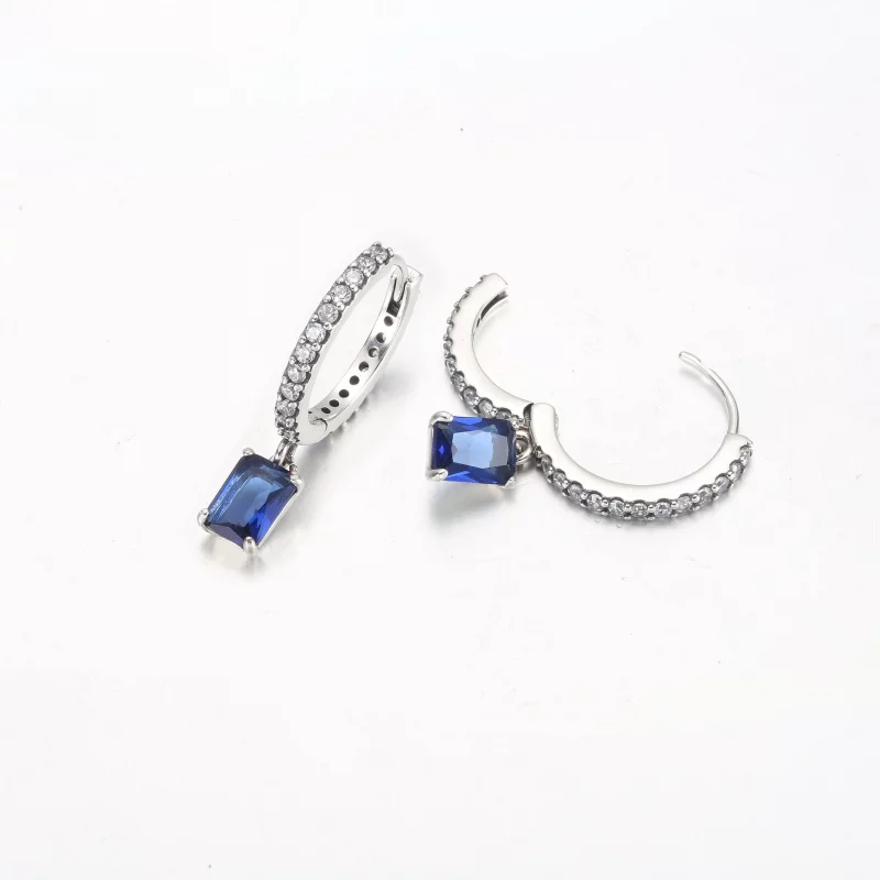 (image pour) Boucles d'oreilles scintillantes rectangulaires bleues Pandora - 292381C01 - Afficher 4
