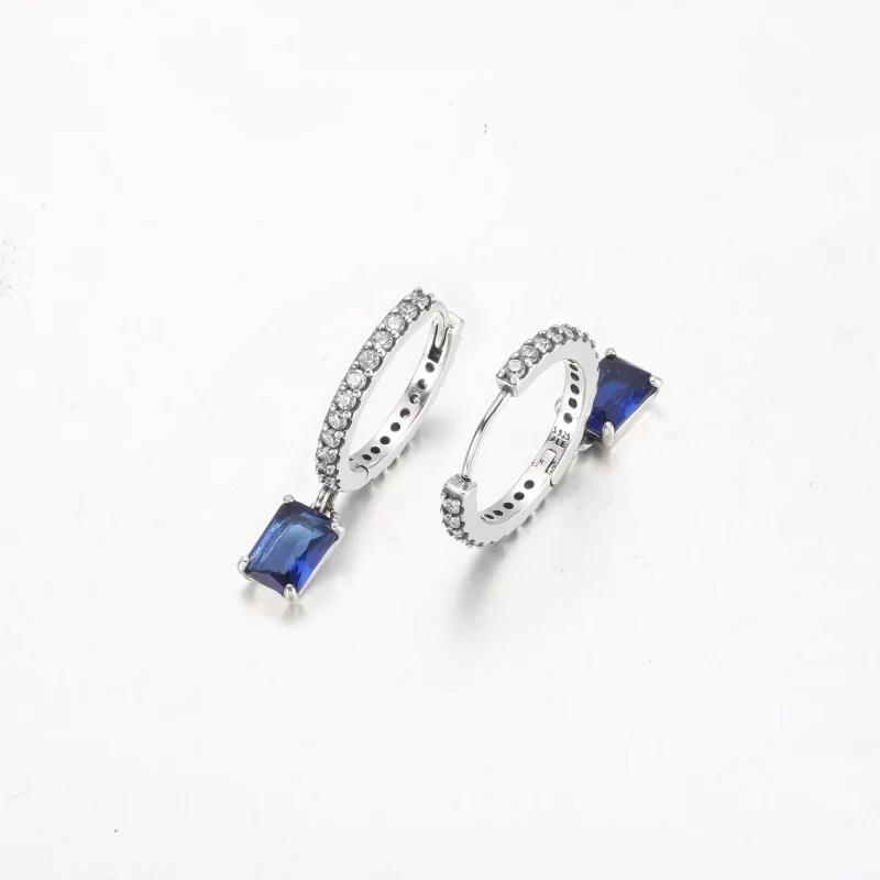 (image pour) Boucles d'oreilles scintillantes rectangulaires bleues Pandora - 292381C01 - Afficher 5