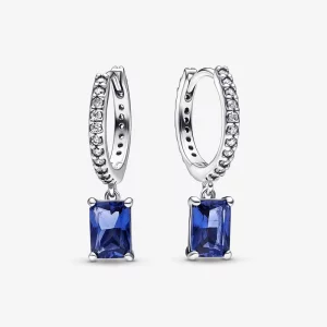 (image pour) Boucles d'oreilles scintillantes rectangulaires bleues Pandora - 292381C01