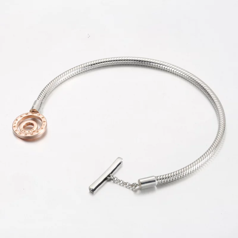 (image pour) Bracelet Chaîne Serpent à Barre T Logo Deux Tons Pandora Moments - 582309C00 - Afficher 3