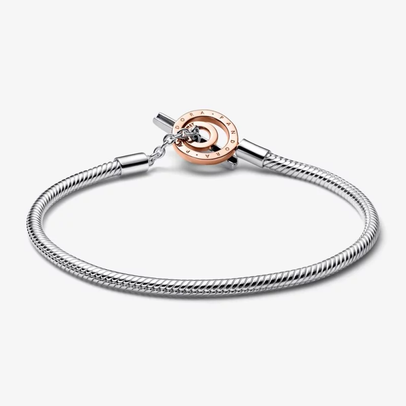 (image pour) Bracelet Chaîne Serpent à Barre T Logo Deux Tons Pandora Moments - 582309C00 - Afficher 6