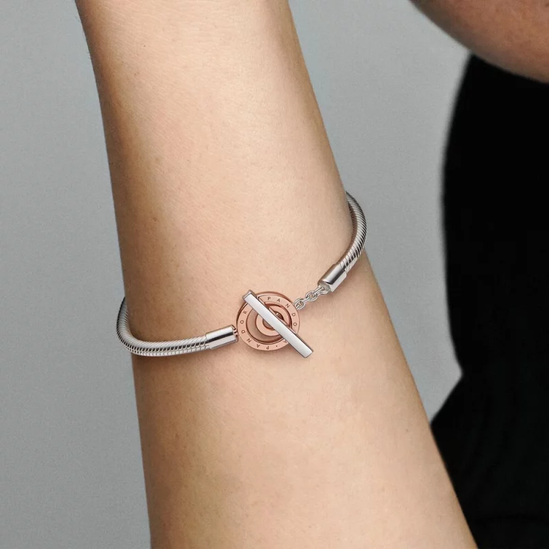 (image pour) Bracelet Chaîne Serpent à Barre T Logo Deux Tons Pandora Moments - 582309C00 - Afficher 8