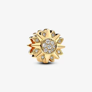(image pour) Charme Pandora Sun plaqué or 14 carats avec zirconium cubique transparent - 762839C01