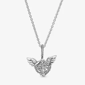 Collier Cœur Pavé Pandora et Ailes d'Ange - 398505C01 (image pour) Collier Cœur Pavé Pandora et Ailes d'Ange - 398505C01