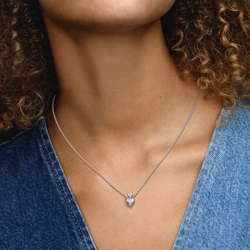 (image pour) Collier Pendent Cœur Double Étincelant Pandora - 391229C01 - Afficher 6