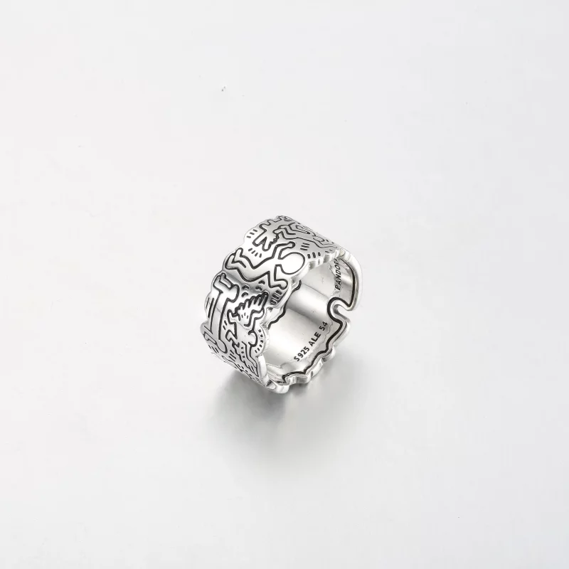 (image pour) Keith Haring™ x Pandora Art Linéaire Amour et Personnes Bague Large - 192222C01 - Afficher 2