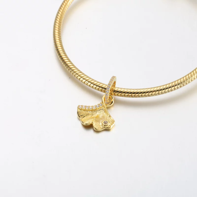 (image pour) Pandora Ginkgo en plaqué or 14 carats avec zircone cubique transparente - 762428 - Afficher 4
