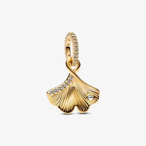 (image pour) Pandora Ginkgo en plaqué or 14 carats avec zircone cubique transparente - 762428C01