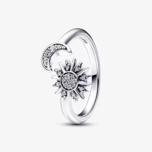 Pandora Sun and moon sterling silver Open Ring - 192845C01 (image pour) Pandora Sun and moon sterling silver Open Ring - 192845C01
