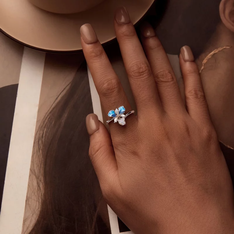(image pour) Bague ouverte Style PANDORA Iris Bleu - BSR509-E - Afficher 5