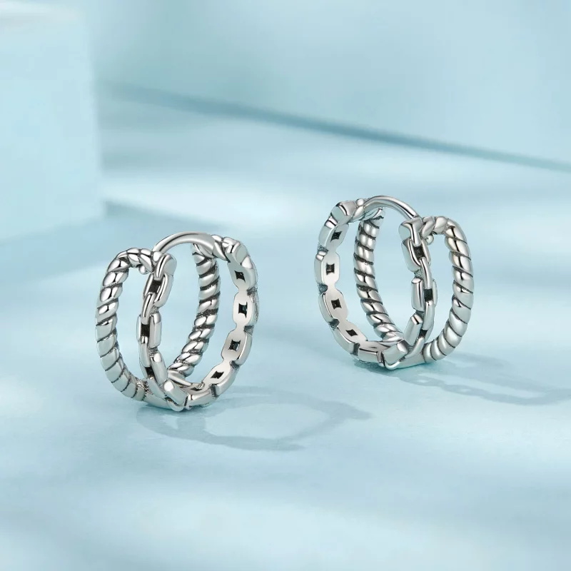 (image pour) Boucles d'oreille à ardillon double couche style PANDORA - SCE1702 - Afficher 3