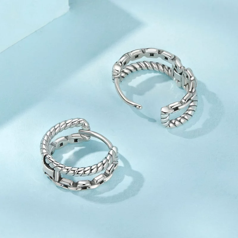(image pour) Boucles d'oreille à ardillon double couche style PANDORA - SCE1702 - Afficher 4