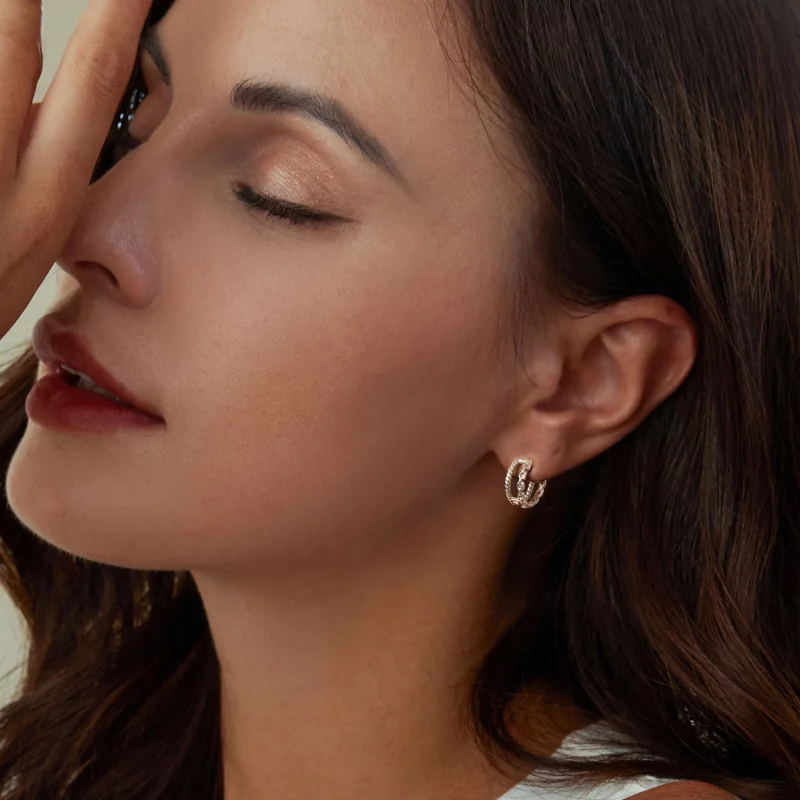 (image pour) Boucles d'oreille à ardillon double couche style PANDORA - SCE1702 - Afficher 6