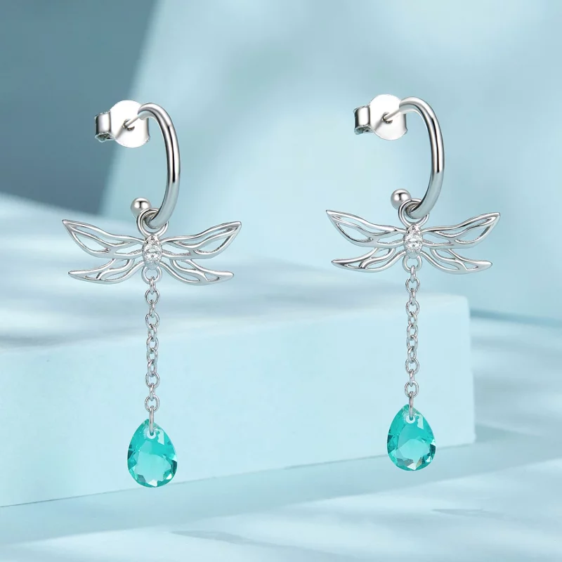 (image pour) Boucles d'oreilles à clou avec gland en forme de libellule style PANDORA - SCE16 - Afficher 2