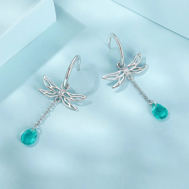 (image pour) Boucles d'oreilles à clou avec gland en forme de libellule style PANDORA - SCE16 - Afficher 3
