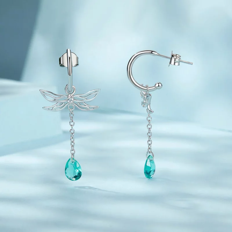 (image pour) Boucles d'oreilles à clou avec gland en forme de libellule style PANDORA - SCE16 - Afficher 4