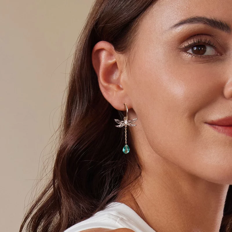(image pour) Boucles d'oreilles à clou avec gland en forme de libellule style PANDORA - SCE16 - Afficher 6