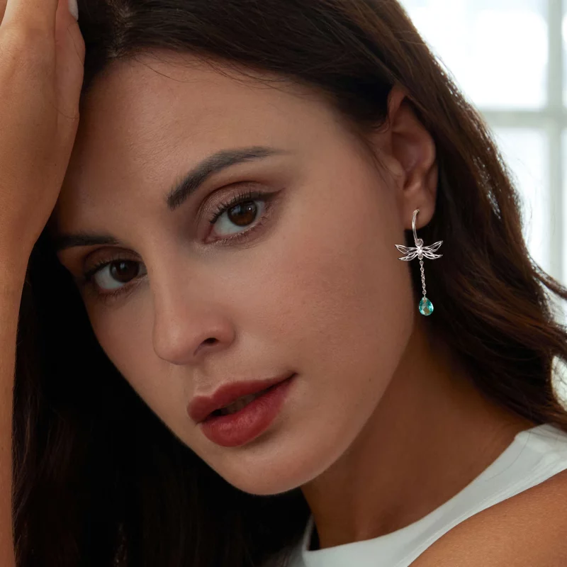 (image pour) Boucles d'oreilles à clou avec gland en forme de libellule style PANDORA - SCE16 - Afficher 7
