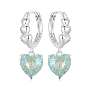 (image pour) Boucles d'oreilles en forme de cœur en zirconium bleu vert glacé style PANDORA - SCE1706