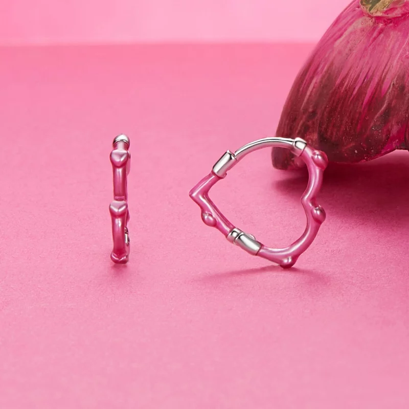 (image pour) Boucles d'oreilles en forme de cœur rose style PANDORA - SCE1698 - Afficher 2