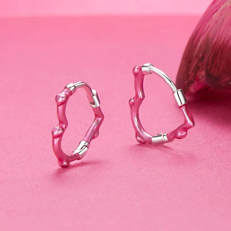 (image pour) Boucles d'oreilles en forme de cœur rose style PANDORA - SCE1698 - Afficher 3
