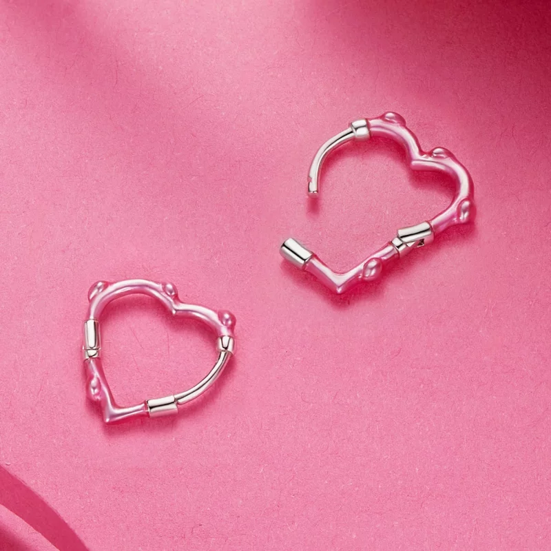 (image pour) Boucles d'oreilles en forme de cœur rose style PANDORA - SCE1698 - Afficher 4