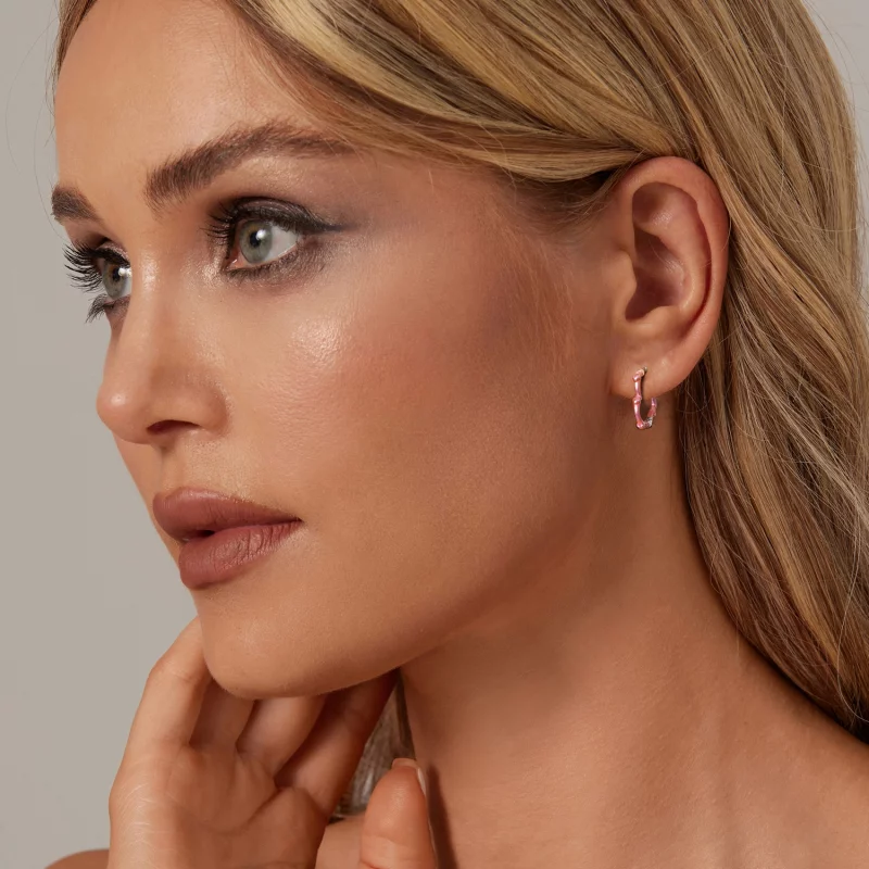 (image pour) Boucles d'oreilles en forme de cœur rose style PANDORA - SCE1698 - Afficher 6