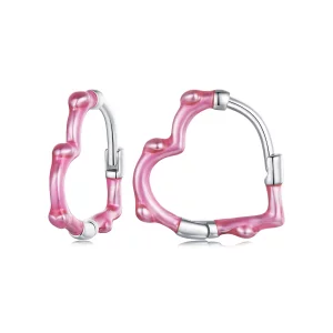 (image pour) Boucles d'oreilles en forme de cœur rose style PANDORA - SCE1698