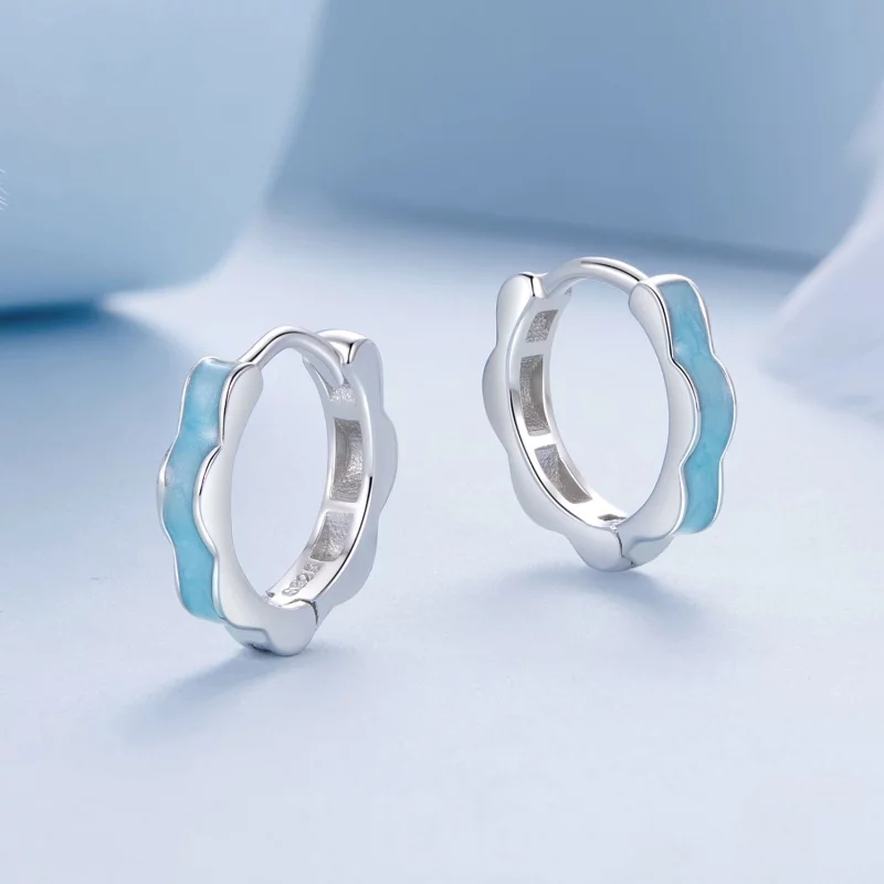 (image pour) Boucles d'oreilles en forme de fleur bleue style PANDORA - BSE955 - Afficher 3