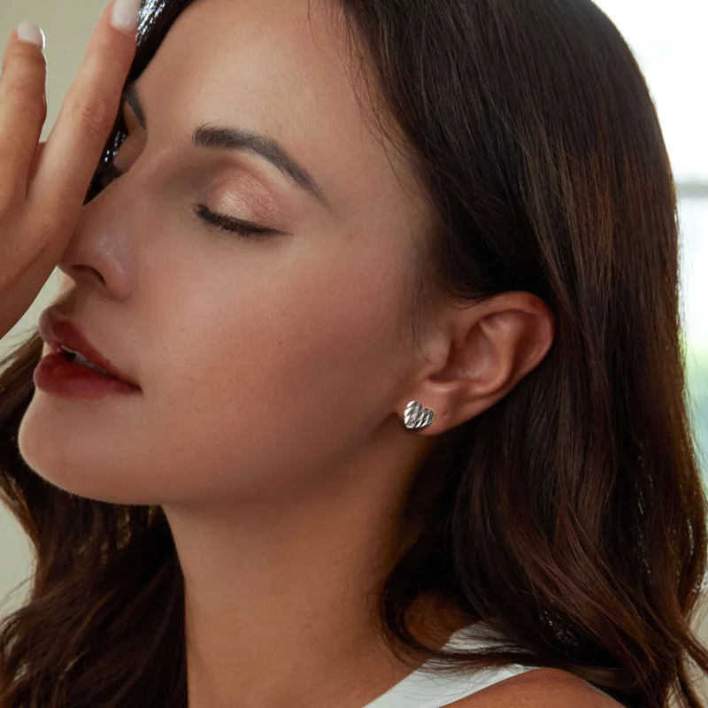 (image pour) Boucles d'oreilles fleur en forme de cœur style PANDORA - SCE1703 - Afficher 6