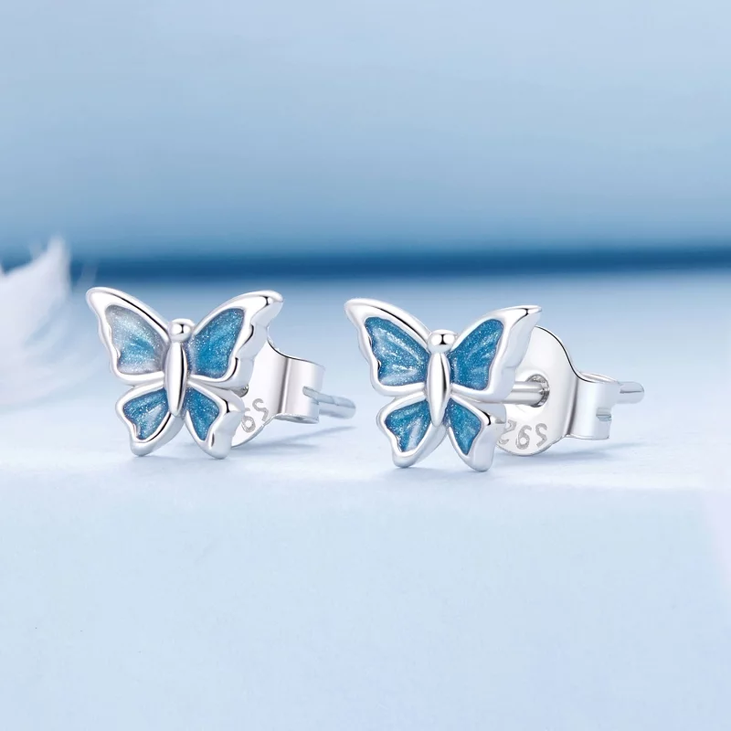 (image pour) Boucles d'oreilles Papillon Bleu Style PANDORA - BSE957 - Afficher 2