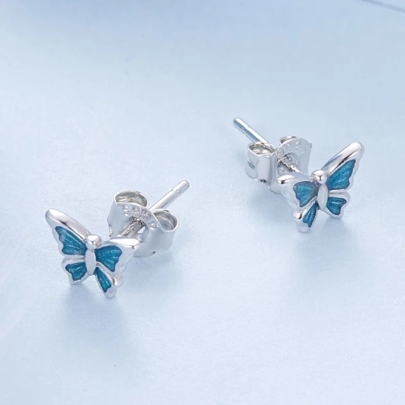 (image pour) Boucles d'oreilles Papillon Bleu Style PANDORA - BSE957 - Afficher 3