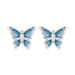 (image pour) Boucles d'oreilles Papillon Bleu Style PANDORA - BSE957