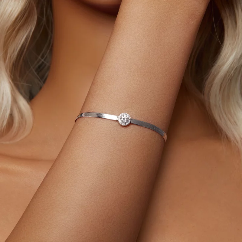 (image pour) Bracelet Snake Bone en Moissanite 0,5 Ct Style PANDORA (Un Certificat) - MSB011 - Afficher 4